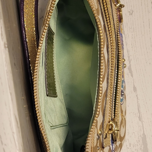 Coach Poppy Purse Gold Egglant/Glitter strap Mint Green interior - Picture 5 of 6